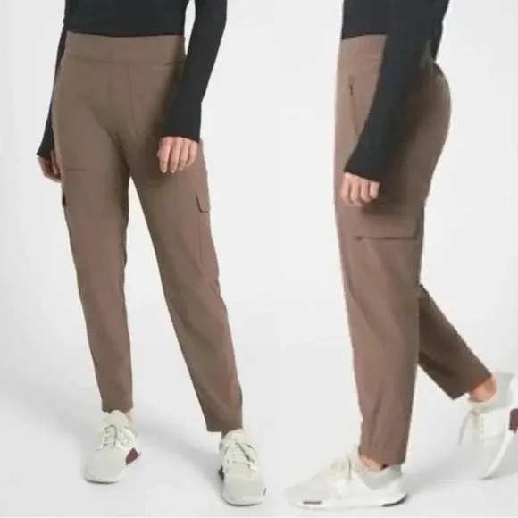 Athleta Chelsea Cargo Lined Pant in Brown Size 2 Pull On Elastic Waist Stretch - Picture 2 of 7